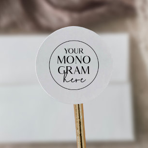 MEGHAN Black White Modern Classic Wedding Monogram Round Sticker