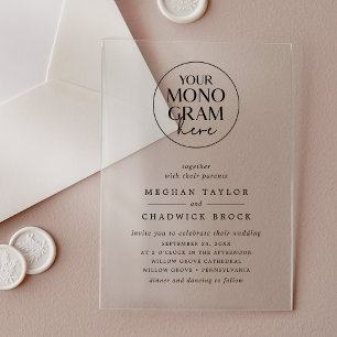 MEGHAN Elegant Unique Simple Chic Monogram Wedding Acrylic Invitations
