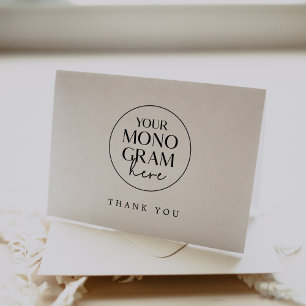 MEGHAN Folded Monogram Black White Simple Wedding Thank You Card