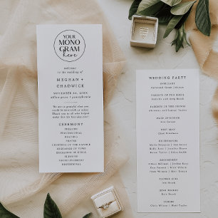MEGHAN Monogram Black White Simple Modern Wedding Program