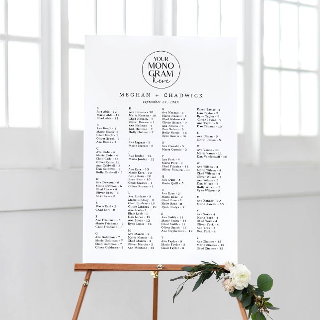 MEGHAN Monogram Black White Wedding Seating Chart Foam Board (MEGHAN Monogram Black White Wedding Seating Chart Foam Board)
