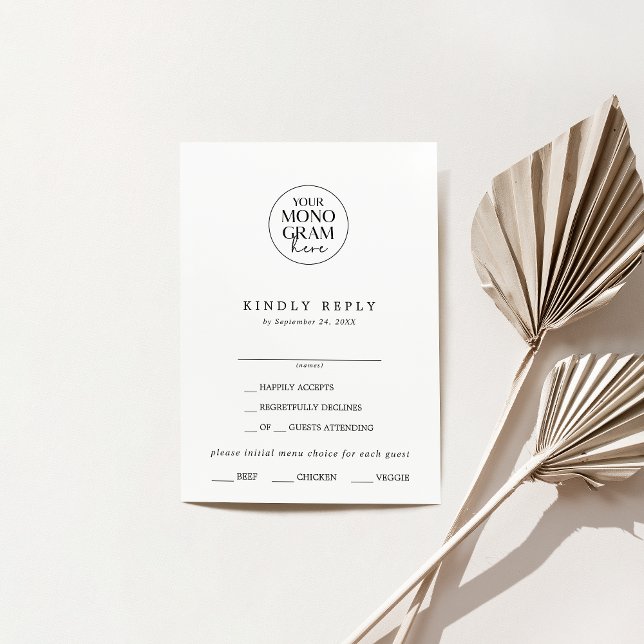 MEGHAN Monogram Boho Black White Wedding RSVP Card (MEGHAN Monogram Boho Black White Wedding RSVP Card)