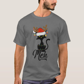 Meh Black Cat Christmas, Funny Anti Christmas Cat T-Shirt
