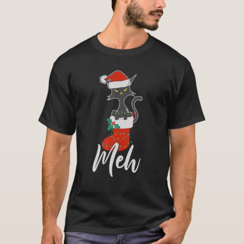 Meh Black Cat Christmas Lights Funny Cat Lover Chr T_Shirt