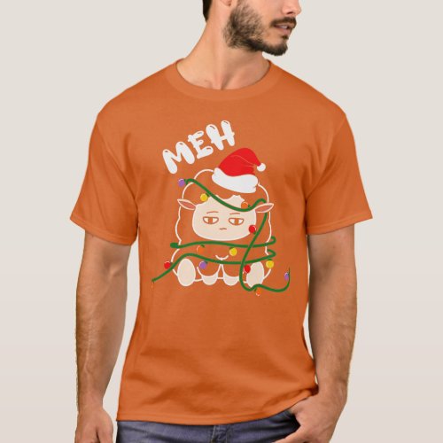 Meh Funny Lamb Santa Hat Christmas Lights T_Shirt