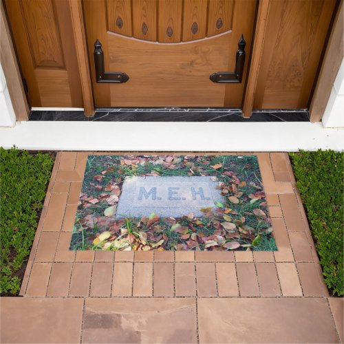 Meh Gravestone Morbid Humor Cemetery Halloween Doormat