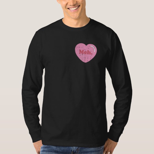 Meh Heart Pocket Funny Anti Valentines Day Single T-Shirt (Front)