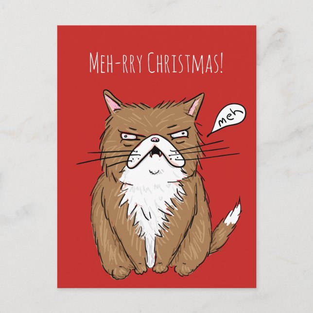 Meh-rry Christmas Grumpy Cat Christmas Postcard (Front)