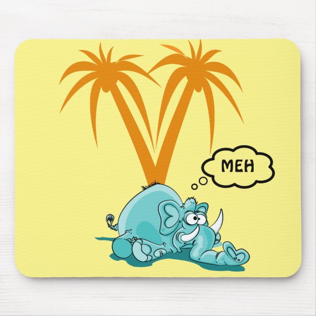 Meh. Silly Blue Elephant Cartoon with Googly Eyes Mouse Pad (Front)