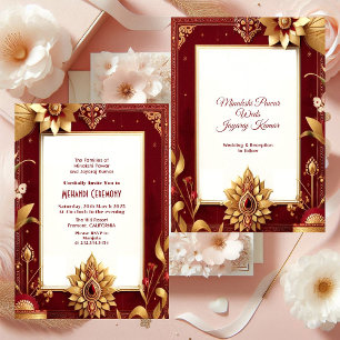 Mehandi Ceremony Asymmetric Golden Indian Wedding  Invitation