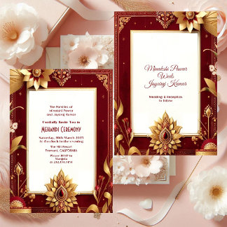 Mehandi Ceremony Asymmetric Golden Indian Wedding Invitation