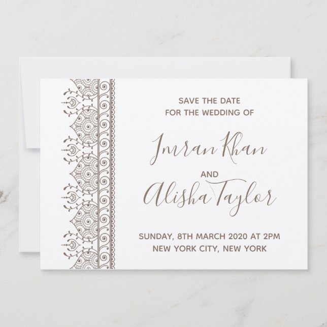 Mehendi Indian Wedding Save the date hamsa Henna (Front)