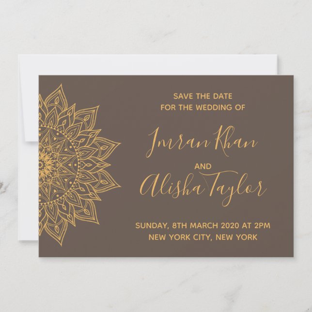 Mehendi Indian Wedding Save the date hamsa Henna (Front)