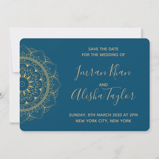 Mehendi Indian Wedding Save the date hamsa Henna (Front)