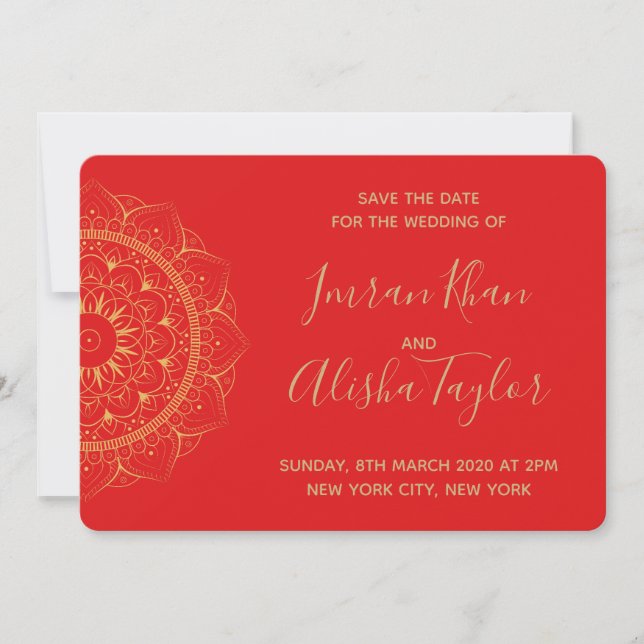 Mehendi Indian Wedding Save the date hamsa Henna (Front)