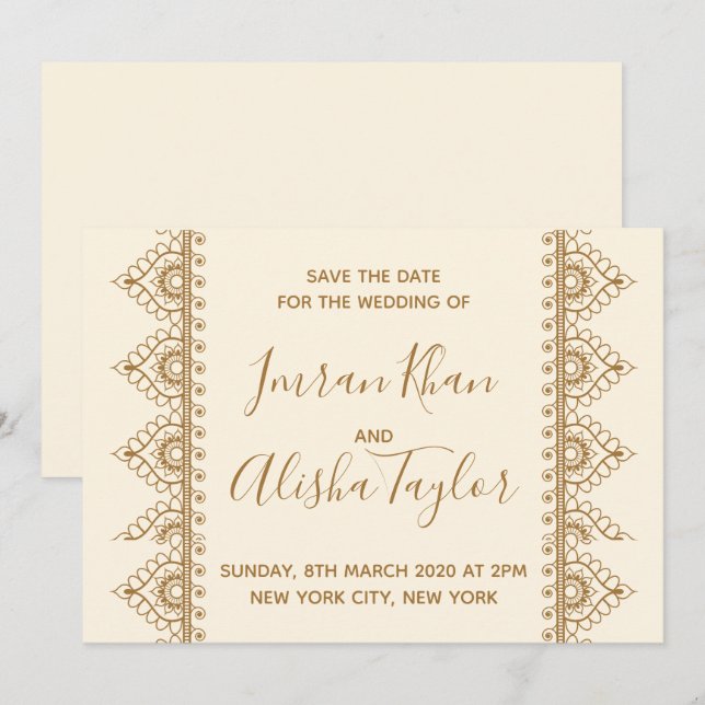 Mehendi Indian Wedding Save the date Invitation (Front/Back)