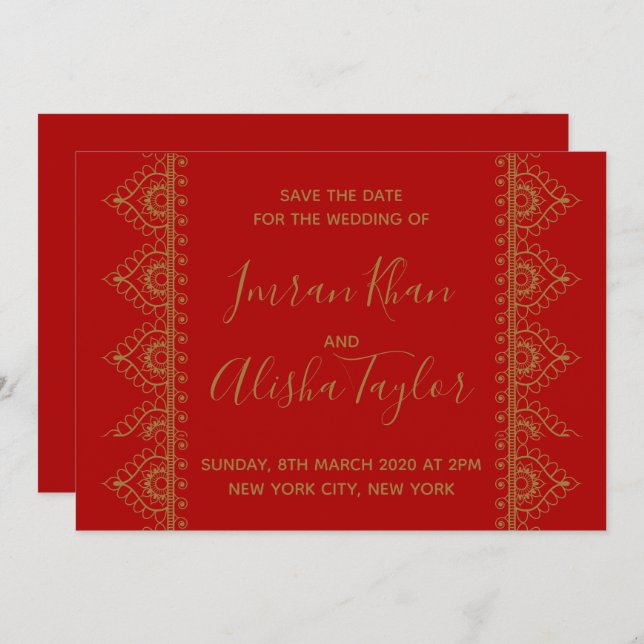 Mehendi Indian Wedding Save the date Invitation (Front/Back)