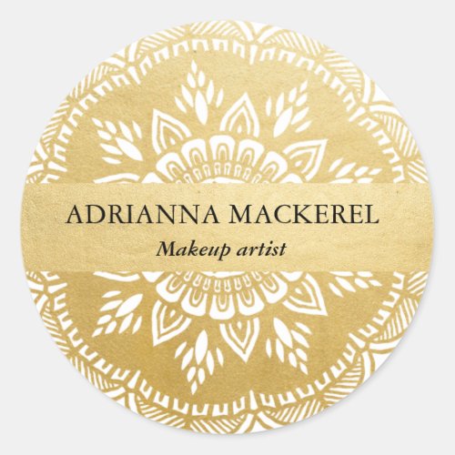 Mehendi Mandala Floral Pattern Faux Gold Foil  Classic Round Sticker