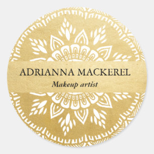 Mehendi Mandala Floral Pattern Faux Gold Foil  Classic Round Sticker