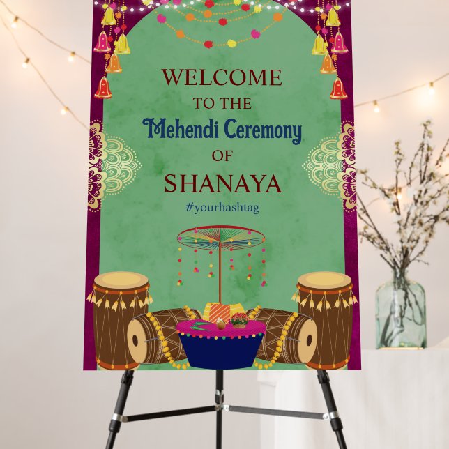 Mehendi Welcome Sign Board Indian wedding signs (In Situ (Stand))