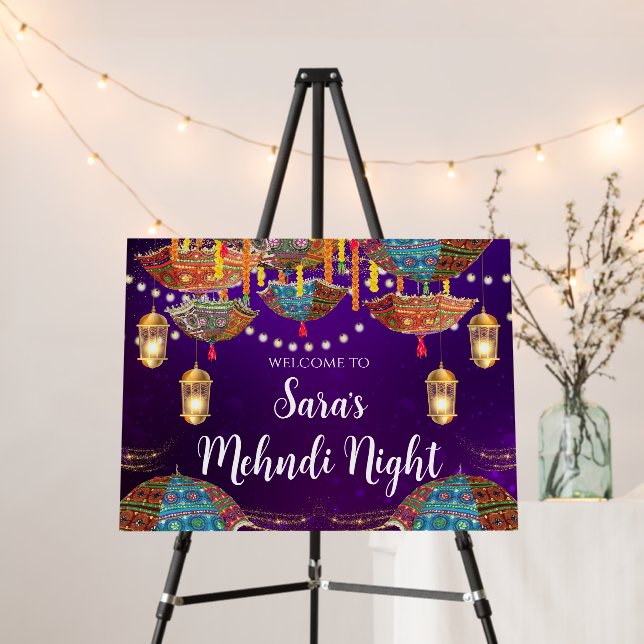 Mehendi Welcome Sign decor Welcome Mendhi Sign (In Situ (Stand))