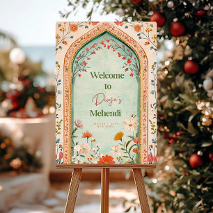 Mehendi Welcome Sign, Floral Mehndi Welcome Board