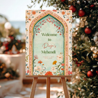 Mehendi Welcome Sign, Floral Mehndi Welcome Board