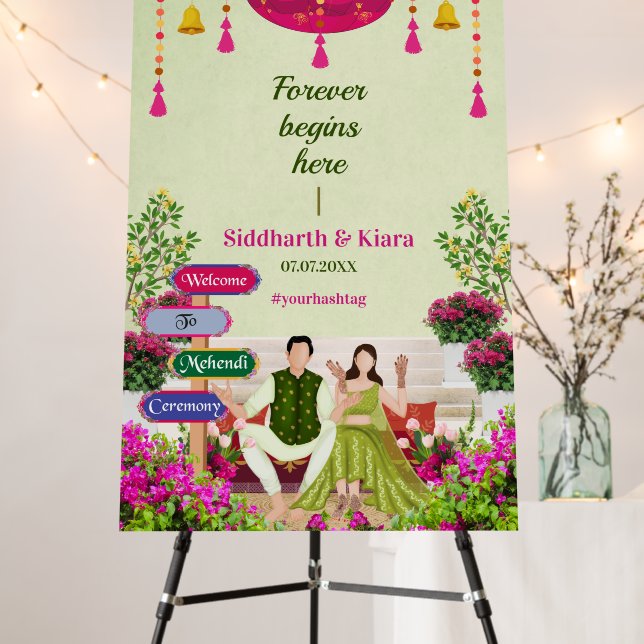 Mehendi Welcome Sign for Indian Wedding decoration (In Situ (Stand))