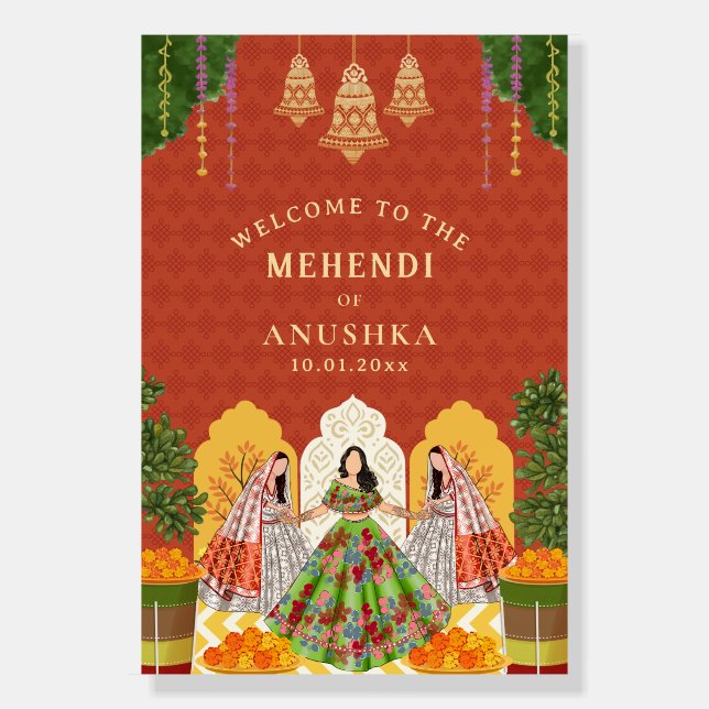 Mehendi Welcome sign friends Mendhi decor signage  (Front)