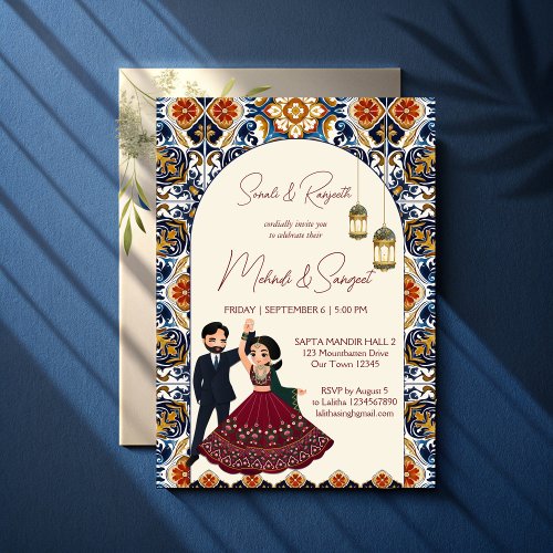 Mehndi and sangeet Indian wedding  Invitation