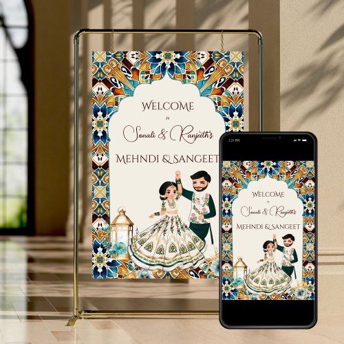 Mehndi and sangeet Indian wedding welcome sign