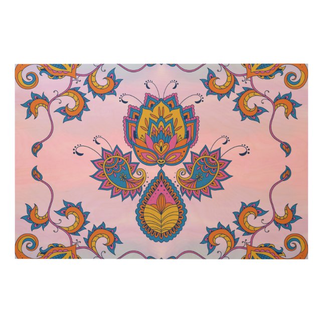 Mehndi Blue Floral Artwork, Blue Bliss Wood Wall Art (Front)
