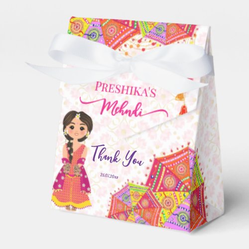 Mehndi cute Indian bride umbrella thank you Favor Boxes