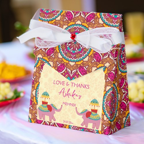 Mehndi cute Indian wedding elephants pink Favor Boxes
