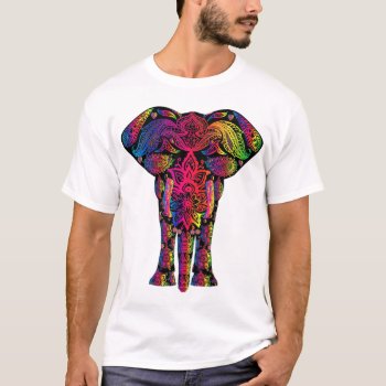 Mehndi Elephant Colorful Henna Psychedelic Tshirt by funny_tshirt at Zazzle