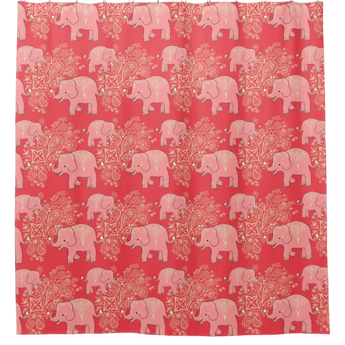 Mehndi Elephants Shower Curtain C, Pink Elephant Shower Curtain