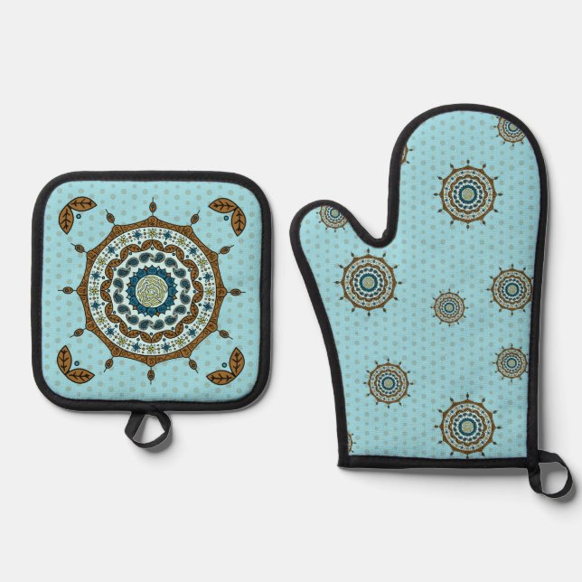 Mehndi Fantasy Copper Oven Mitt & Pot Holder Set (Front)
