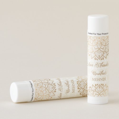 Mehndi favors golden mandala personalized name lip balm