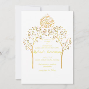 Mehndi Floral elegant WHITE muslim wedding Invitation