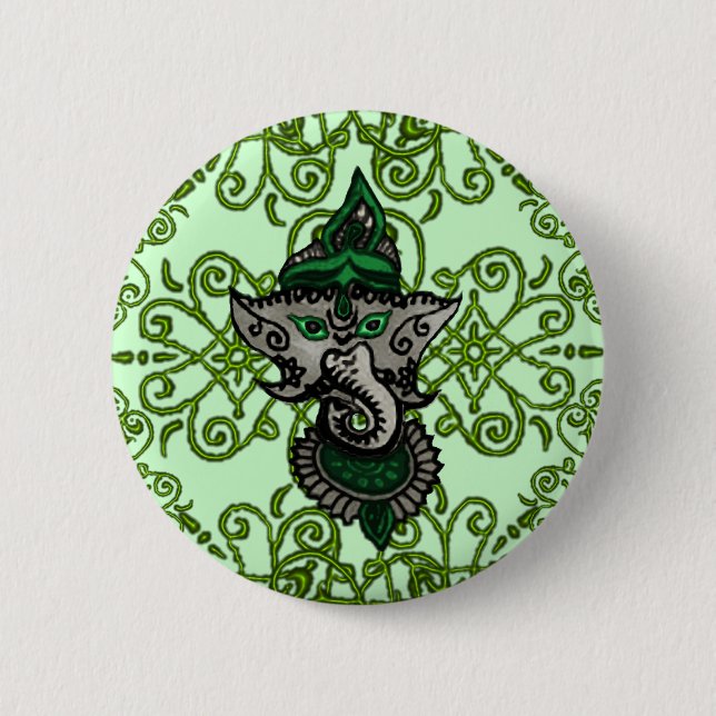 Mehndi Ganesha (Green) Button (Front)