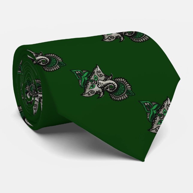 Mehndi Ganesha (Green) Neck Tie (Rolled)