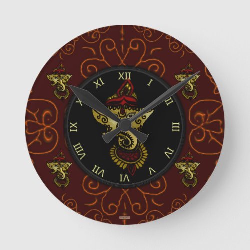 Mehndi Ganesha Round Clock