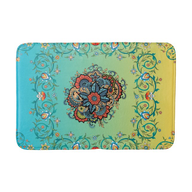 Mehndi Green Floral Art, Infinite Splendor Bath Mat (Front)