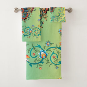 Mehndi Green Floral Art, Infinite Splendor Bath Towel Set