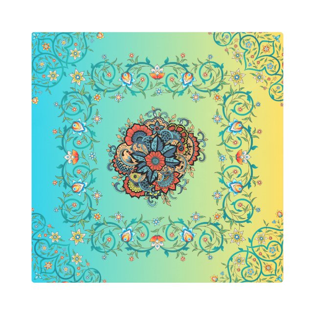 Mehndi Green Floral Art, Infinite Splendor Metal Print (Front)