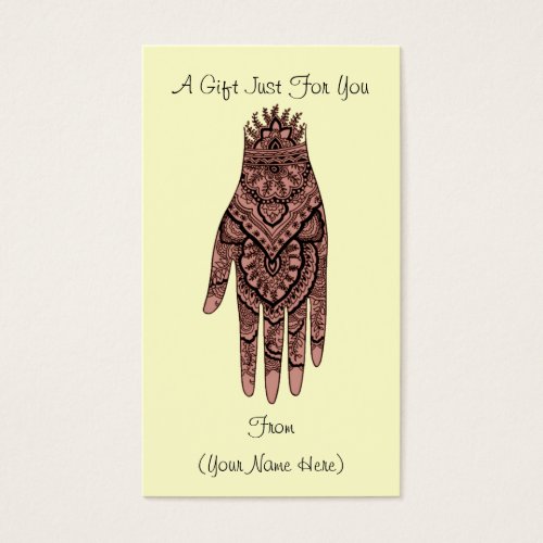 Mehndi Hand Design Personalized Gift Card Tag