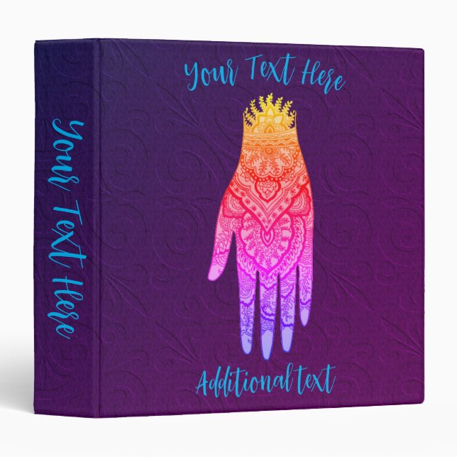Mehndi Hand Tattoo Art Design Personalized 3 Ring Binder (Front/Spine)