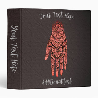 Mehndi Hand Tattoo Art Design Personalized  3 Ring Binder