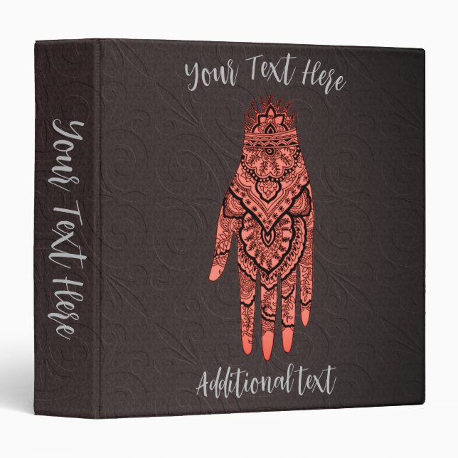 Mehndi Hand Tattoo Art Design Personalized  3 Ring Binder (Front/Spine)