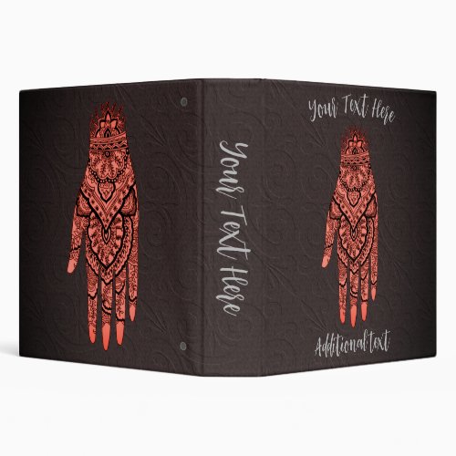 Mehndi Hand Tattoo Art Design Personalized  3 Ring Binder